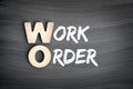 WO - Work Order acronym, business concept on blackboard