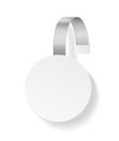 Wobbler advertising. Plastic white round empty hanging paper tag, sticker for merchandiser in supermarket, discount or