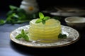 Wobbly Plate of lemon jelly mint. Generate Ai