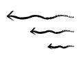 Wobbly wavy arrows pointing to left grunge doodle design element set Royalty Free Stock Photo
