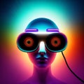 wocyborg in VR glasses in neon space, digital art , Generative AI Royalty Free Stock Photo