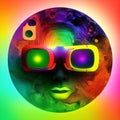 wocyborg in VR glasses in neon space, digital art , Generative AI Royalty Free Stock Photo