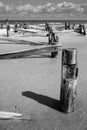 Wodden pier destroyed by storm. Royalty Free Stock Photo