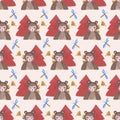 Wodland bear and pine trees in a seamless pattern design Royalty Free Stock Photo