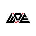 WOE triangle letter logo design with triangle shape. WOE triangle logo design monogram. WOE triangle vector logo template with red Royalty Free Stock Photo