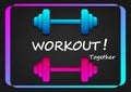 Woekout poster with Dumbbell in neon style, vector Royalty Free Stock Photo