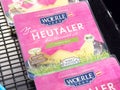Woerle heutaler cheese packaging with premium austrian emblem Royalty Free Stock Photo