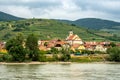 View of the village of Woesendorf and its baroque parish church along the Danube