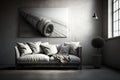 Wohndesign - Sofa weiss vor Betonwand,Octane Render ,hyperrealism, photorealism, photorealistic Royalty Free Stock Photo