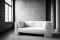 Wohndesign - Sofa weiss vor Betonwand,Octane Render ,hyperrealism, photorealism, photorealistic Royalty Free Stock Photo