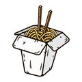 Wok box with noodles. Vector illustration Isolated on white background. Royalty Free Stock Photo