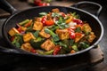 wok with crispy tofu and vibrant veggies on high heat Royalty Free Stock Photo