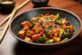 wok with crispy tofu and vibrant veggies on high heat Royalty Free Stock Photo