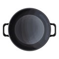 Wok frying pan, empty cookware bowl top view in cartoon style. Steel souspan, pot isolated on white background. object