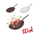 Wok illustration. Asian frying pan