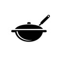 Wok Pan Cooking Tool with Handle and Lid Black Silhouette Vector Illustration Royalty Free Stock Photo