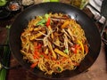 Wok with Tofu, Soy Sauce and Noodles Royalty Free Stock Photo