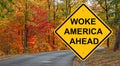 Woke America Ahead Warning Sign - Autumn Background