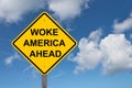 Woke America Ahead Warning Sign - Blue Sky Background Royalty Free Stock Photo