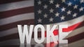 The woke text on America flag background 3d rendering Royalty Free Stock Photo