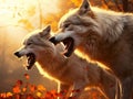 Ai Generated illustration Wildlife Concept of Wolf afraid in sunset Royalty Free Stock Photo