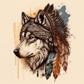 Wolf apache or aztec warrior totem native American tribes symbol