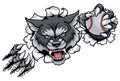 Wolf Baseball Mascot Breaking Background