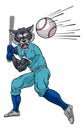 Wolf Baseball Player Mascot Swinging Bat at Ball