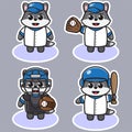 Vector illustration of cute Wolf Baseball cartoon.