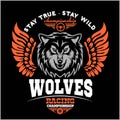 Wolf biker and wings on dark background Royalty Free Stock Photo