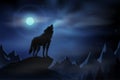 Wolf howling silhouette with full moon Royalty Free Stock Photo