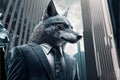 Wolf business man, stock market, financial investments, Generative Ai Royalty Free Stock Photo