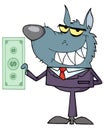 Wolf businessman holding cash Royalty Free Stock Photo