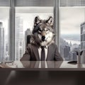 Wolf businessman in the office