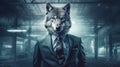 wolf businessman in a suit. Generative AI