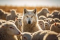 The wolf surrounded by a flock of sheep