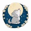 Wolf Cartoon Coyote Illustration Full Moon