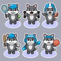 Vector illustration of cute Gray Wolf Sport cartoon.