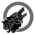 Wolf On Celtic Style, Howling Wolf In Celtic Ornament