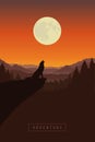 Wolf on a cliff howls at full moon forest nature landscape Royalty Free Stock Photo