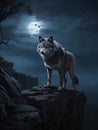 Wolf on a cliff under the full moon Royalty Free Stock Photo