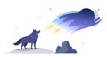 Wolf and Comet, Celestial Wildlife Interaction, vector design Generative AI Royalty Free Stock Photo