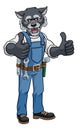 Wolf Construction Cartoon Mascot Handyman