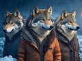 Wolf in a Cozy Winter Jacket. AI generated