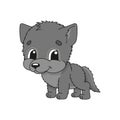 Wolf. Cute flat vector illustration in childish cartoon style. Funny character. Isolated on white background