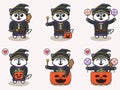 Wolf cute Halloween set Witch Royalty Free Stock Photo