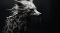 Decaying Wolf Head: A Whimsical Grotesque In Black And White