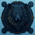 A wolf design, logo, intricated detailed, metal, unique, colorful, printable, animal creatures Royalty Free Stock Photo