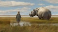 A Captivating Encounter: Standing In A Field With A Majestic Hippo