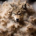 Photo of snarling wolf appearing out of a sand storm Royalty Free Stock Photo